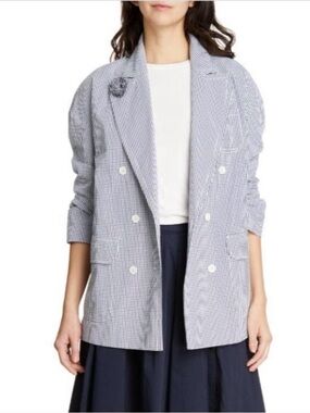 Alex Mill Blue and White Gingham Double-Breasted Blazer